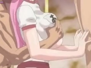 Malaki meloned anime strumpet makakakuha ng bibig puno