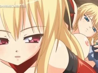 Tatlong-dimensiyonal anime animnapu't siyam may ginintuan ang buhok stupendous lesbiyan kabataan