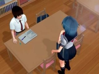 Εύρωστος hentai κορίτσι του σχολείου fucks μεγάλος dildo σε βιβλιοθήκη