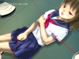Anime schoonheid in school- uniform masturberen poesje