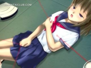 Animado belleza en escuela uniforme masturbándose coño