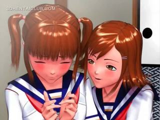 Comel anime muda wanita menggosok beliau coeds sehat faraj