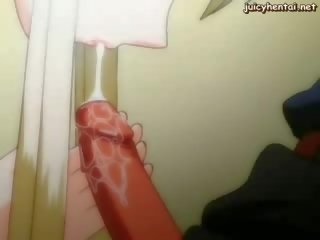 Anime blonde doing blowjob and rubbing a peter