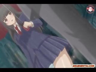 Japonesa anime adolescente fica squeezing dela tetas e dedo